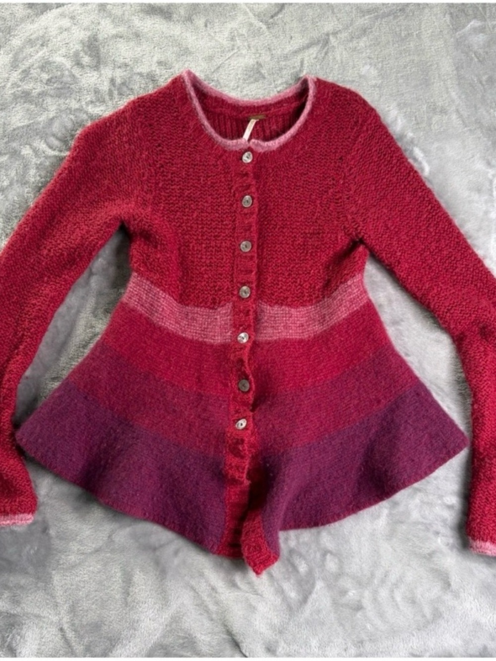 Free people vintage pink purple gradient angora wool sweater peplum cardigan XS